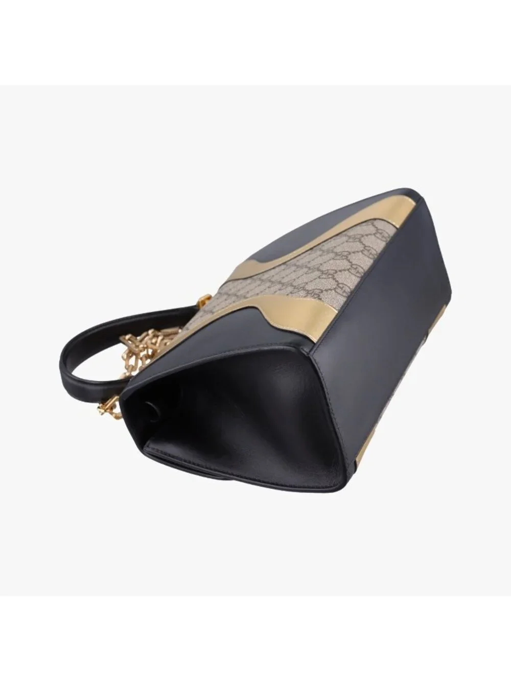 Gucci Ojiride Beige Gold Black Canvas Leather Shoulder